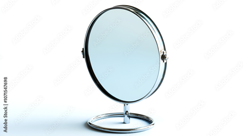 Mirror on a white background. Round mirror on a white background. Shaving Mirror Showcase On White Background This is a tabletop mirror. with beautiful design 