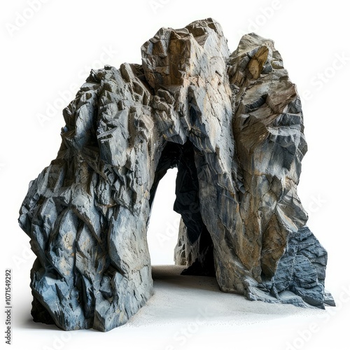 Big natural arch with a passage inside standing on a sandy beach photo