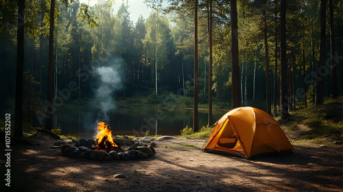 Campsite in Forest with Fir...
