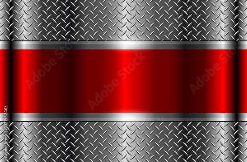 Silver red  background with diamond plate texture, 3D technology background.