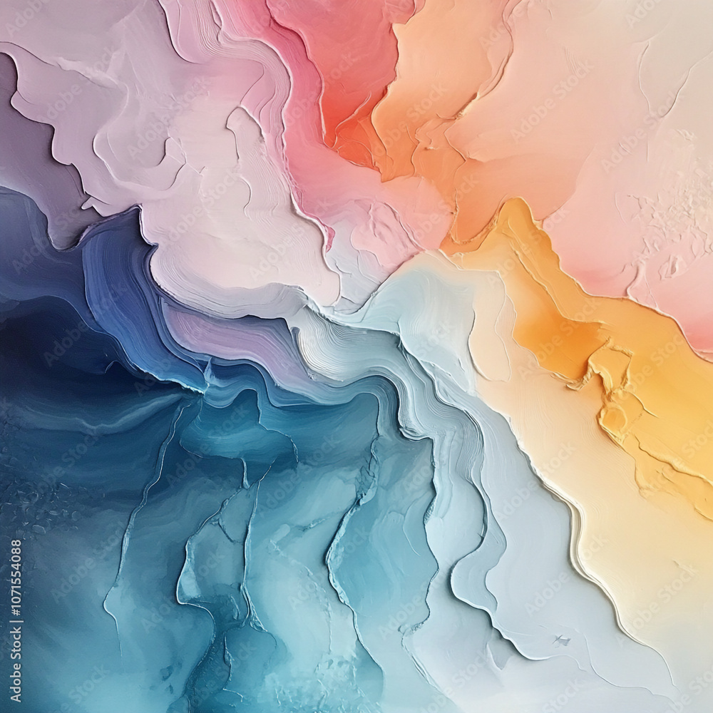 Naklejka premium Watercolor Swirls - Soft, pastel colors blended in fluid shapes, evoking a serene, artistic feel 