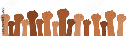illustration of human hands clenched to fight for diversity, inclusivity and human rights. illustration with transparent background for Black History Month and Black Lives Matter campaign