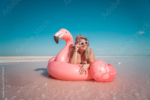 Pink Lake Flamingo Float Summer Vacation photo