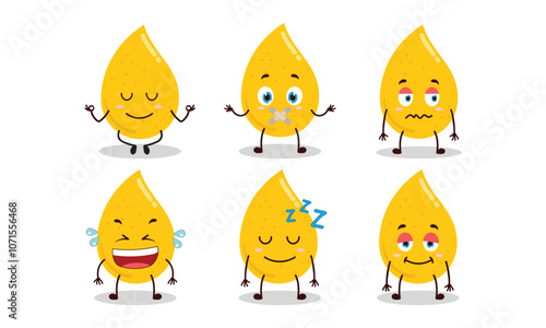 funny gold drop cartoon with various expressions design illustration