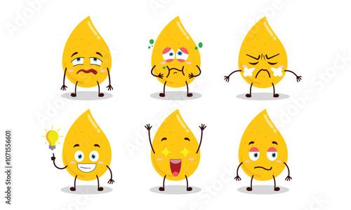 funny gold drop cartoon with different expressions design illustration