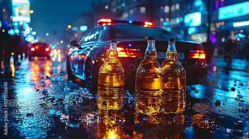 Bottles on Wet Pavement in ...