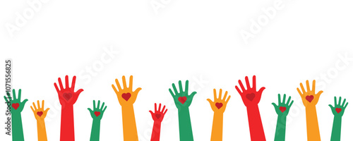 Illustration of human hands with heart decoration for Black History Month. Illustration with transparent background for Black History Month and Black Lives Matter campaigns.