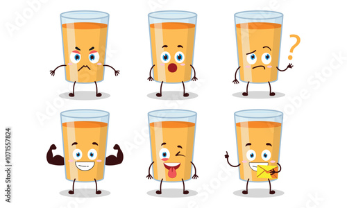 funny orange juice with different expressions character design illustration