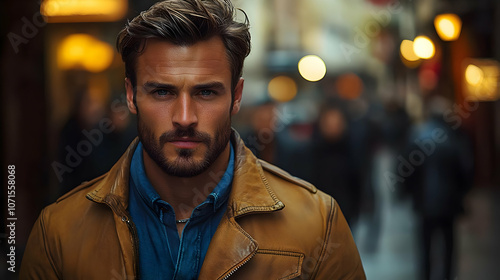 Man in Brown Leather Jacket...