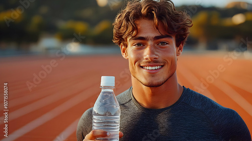Smiling Athlete Holding Wat...