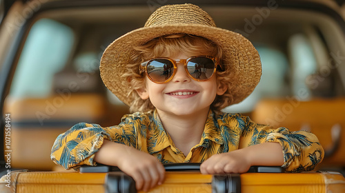 Smiling Boy in Straw Hat an...