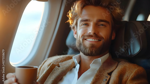 Smiling Man in Airplane Sea...