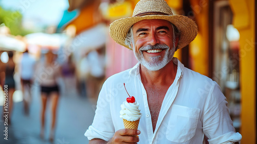 Smiling Senior Man in Straw...