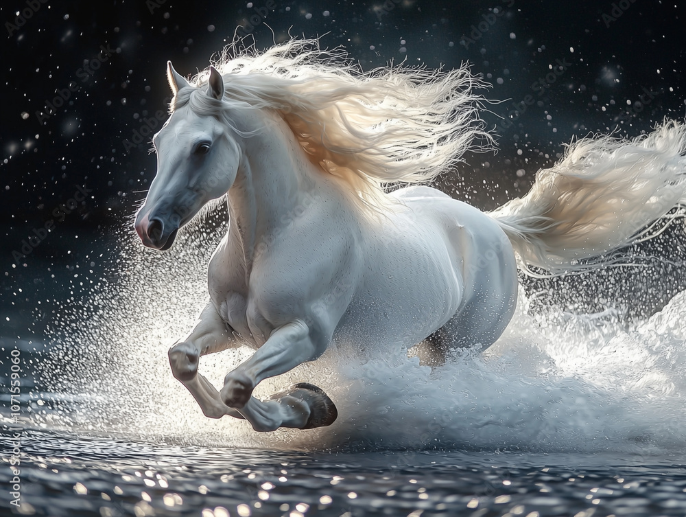 Fototapeta premium white horse running