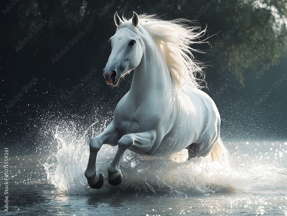 Naklejka premium white horse running