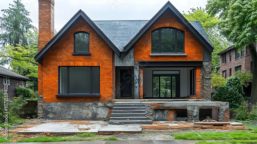 Brick House Under Renovation - Exterior View