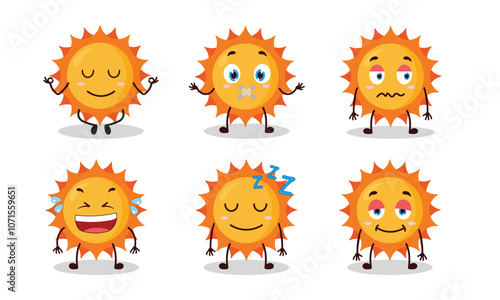 funny sun with various expressions design illustration