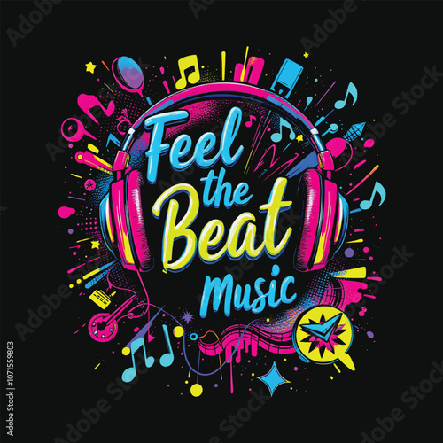 Let's party dinosaur music t-shirt design.Colorful and fashionable t-shirt design for man and women.Let the music play,T-shirt design, Art & Illustration.