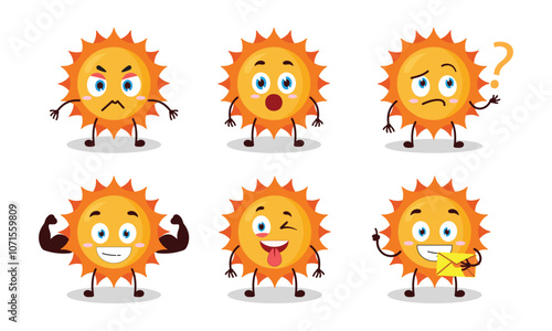 funny sun with different expressions character design illustration