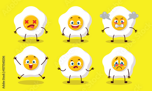 cute fried egg with many expressions design illustration