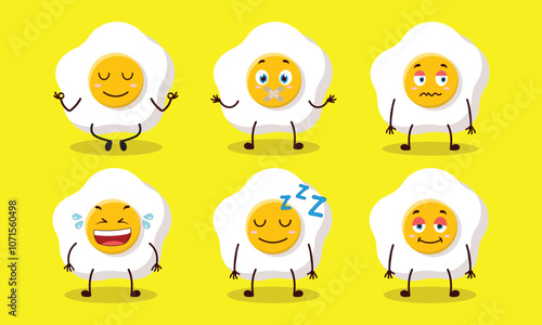 funny fried egg with various expressions design illustration