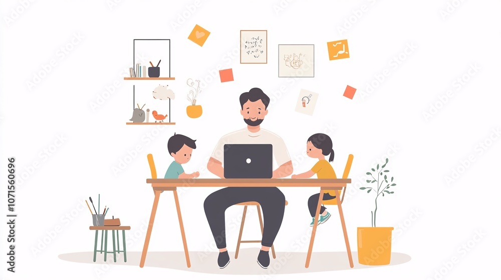 Fototapeta premium Family Working Together at Home 