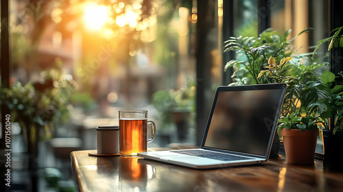 Laptop, Tea, and Plants on ...