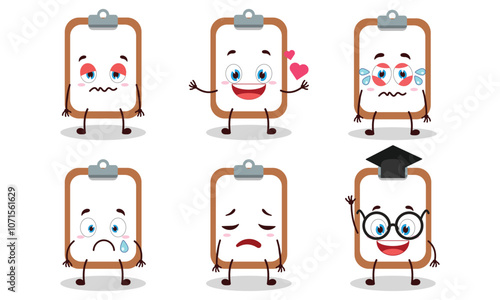 funny clipboard character with different pose activity design illustration