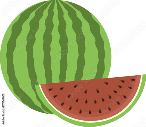 Hand drawn watermelon fruit slice vector flat illustration