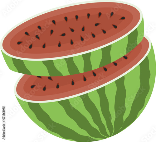 Hand drawn watermelon fruit slice vector flat illustration