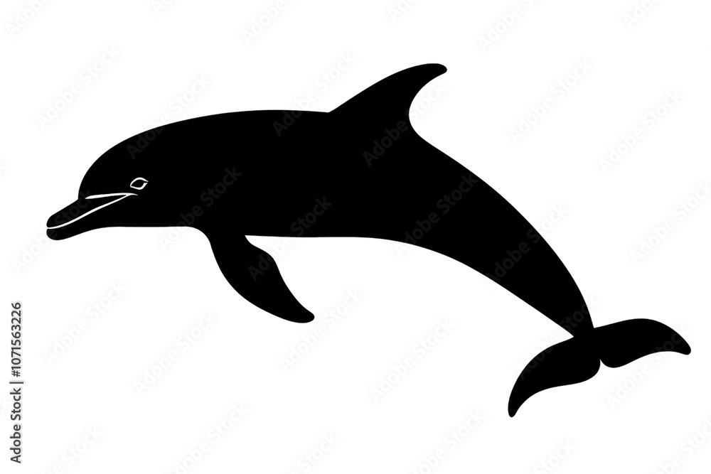 Obraz premium Silhouette of a dolphin in mid-jump, showcasing its graceful form and playful nature against a clear background.