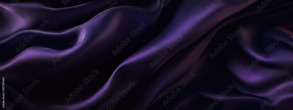 Fototapeta premium Dark purple background with copy space with flowing wavy silk effect. Graceful folds and curves of satin material
