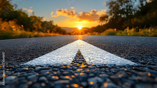Road Arrow Towards Sunset P...
