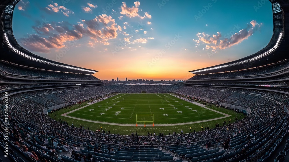 Majestic stadium panoramic view at sunset, dynamic crowd, vibrant field, sports event energy, highangle perspective, epic stadium landscape Majestic stadium panoramic view at sunset, dynamic crowd, vibrant field, sports event energy, highangle perspective, epic stadium landscape