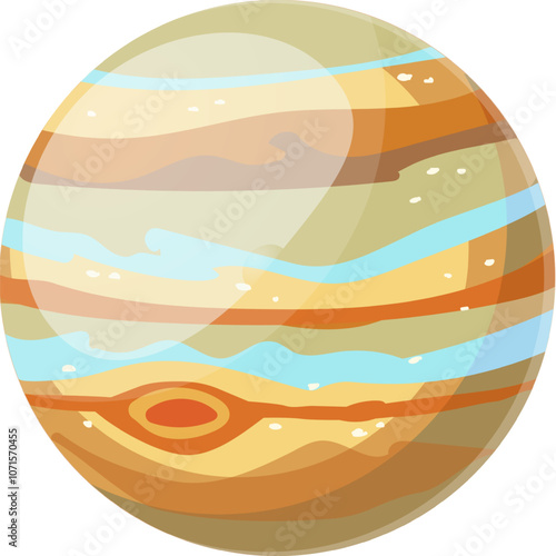 Jupiter planet rotating in space showing gaseous atmosphere, great red spot and stripes, suitable for educational and scientific projects related to astronomy and space exploration