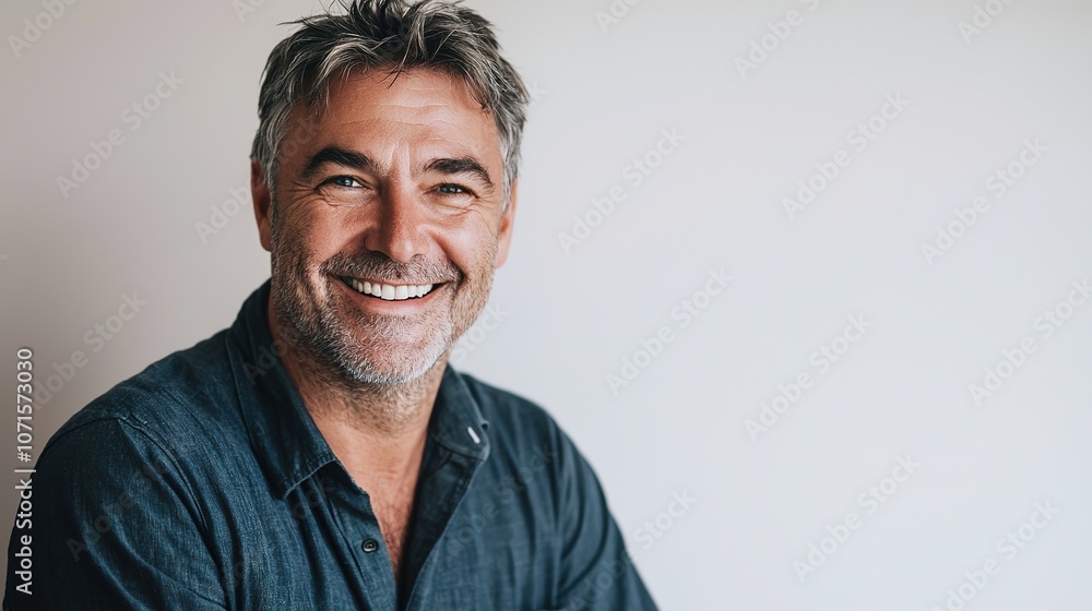 Smiling Man with Gray Hair and Casual Attire Smiling Man with Gray Hair and Casual Attire