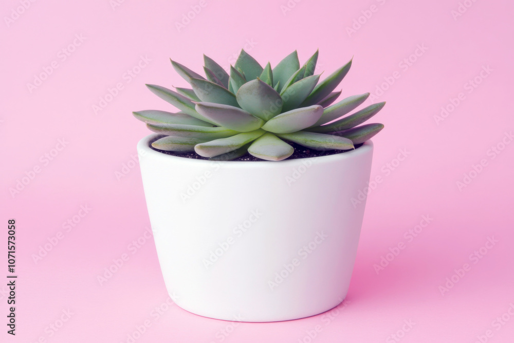 Obraz premium A beautiful succulent plant in a small white pot on a pink background