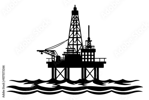 Oil derrick in the sea silhouette vector illustration 