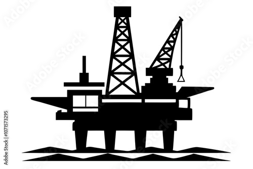 Oil derrick in the sea silhouette vector illustration 