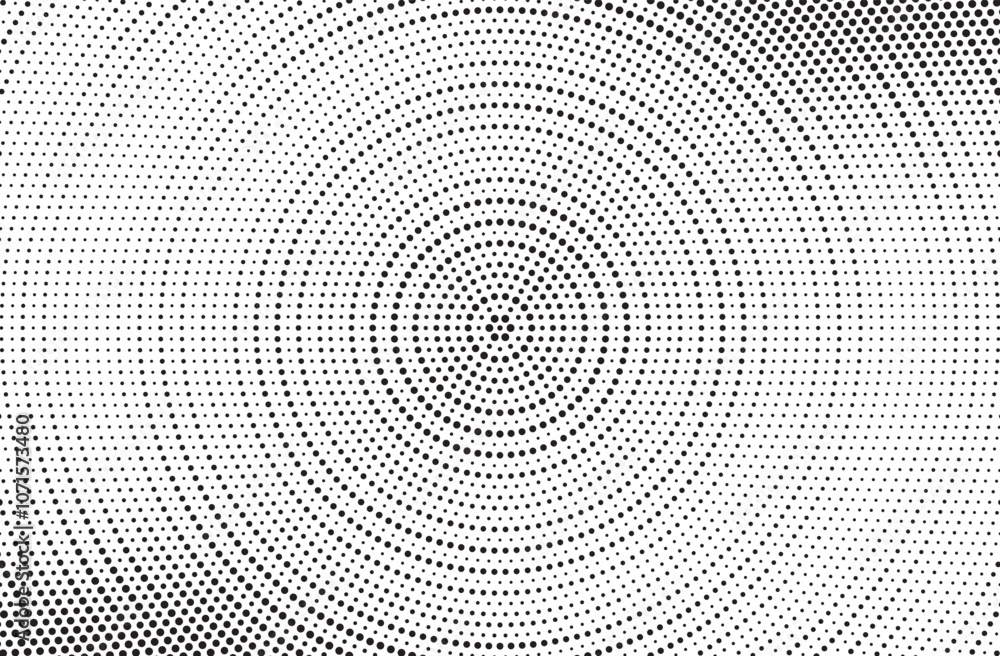 Radial halftone gradient background. Dotted concentric texture with fading effect. Black and white circle shade wallpaper. Grunge rough vector. Monochrome backdrop Radial halftone gradient background. Dotted concentric texture with fading effect. Black and white circle shade wallpaper. Grunge rough vector. Monochrome backdrop