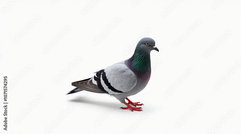 Fototapeta premium Isolated Pigeon Bird Stock Photo with Detailed Feather Texture on White Background