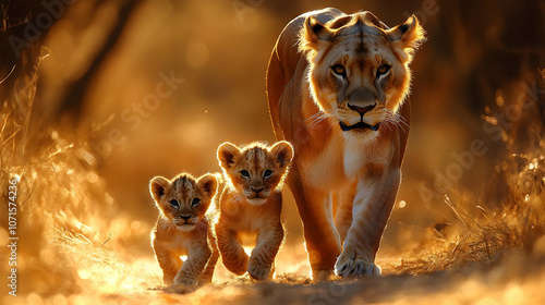Lioness with Two Cubs Photo