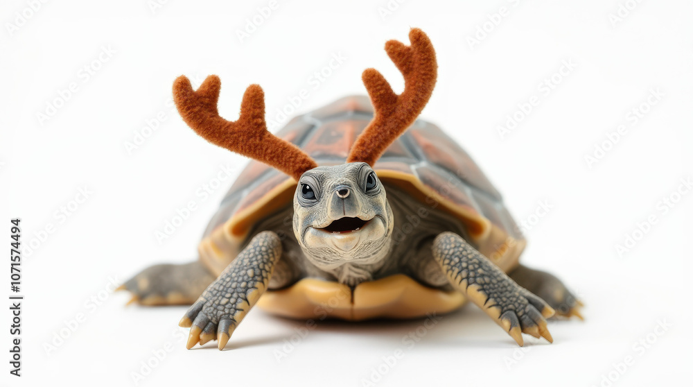 Adorable Sea Turtle with Reindeer Antlers - Perfect Christmas Holiday Image for Festive Decor and Marketing Adorable Sea Turtle with Reindeer Antlers - Perfect Christmas Holiday Image for Festive Decor and Marketing