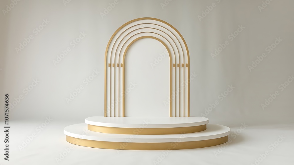 Fototapeta premium Modern Minimalist 3D Podium Render for Product Display, Luxury 3D Stage Podium with Reflections and Lighting Effects