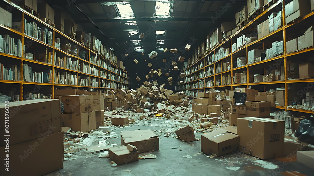 Obraz premium Warehouse Chaos - Cardboard Boxes Falling