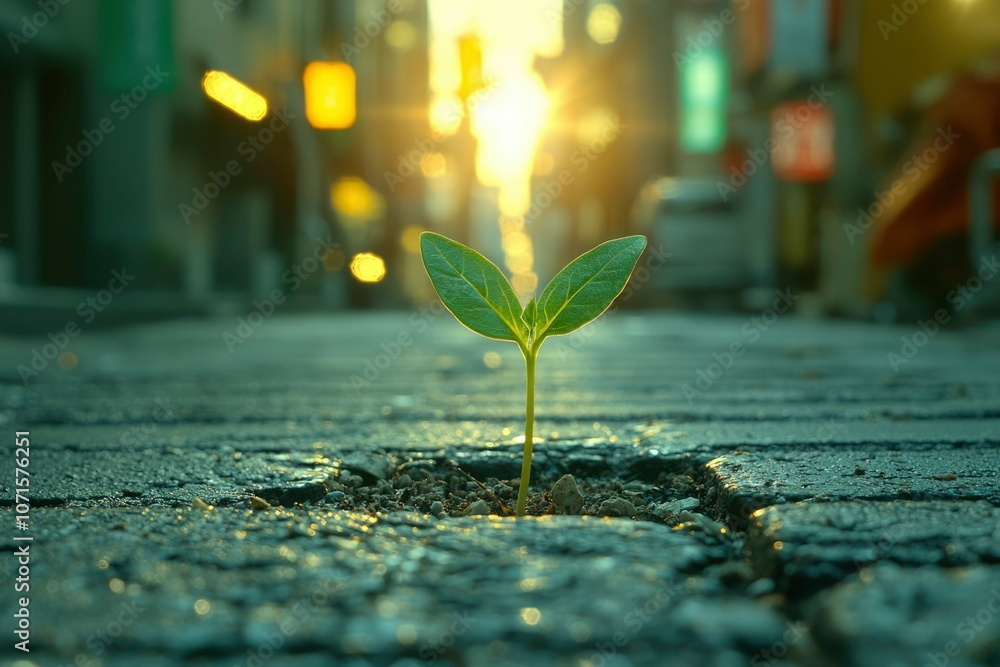 A Small Sprout Growing Out of a Crack in a City Sidewalk A Small Sprout Growing Out of a Crack in a City Sidewalk