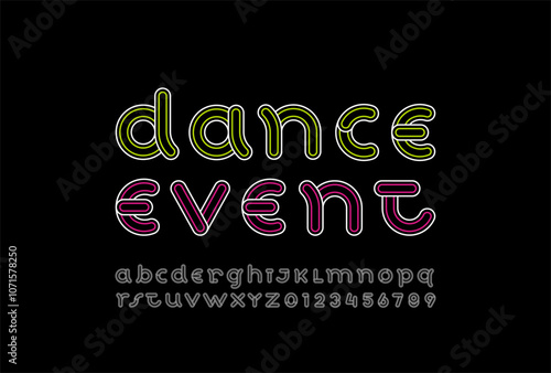 Playful alphabet font, lettering, letters A, B, C, D, E, F, G, H, I, J, K, L, M, N, O, P, Q, R, S, T, U, V, W, X, Y, Z and numerals 0, 1, 2, 3, 4, 5, 6, 7, 8, 9, vector illustration 10EPS