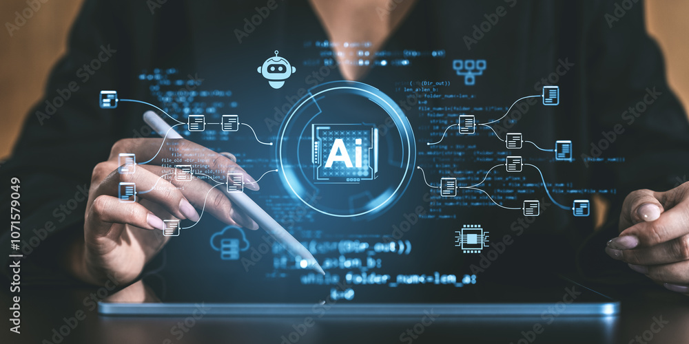 AI Technology Interface with Digital Hologram Display. AI Technology Interface with Digital Hologram Display.