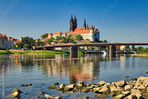 Albrechtsburg Meissen - Meißen - Sachsen - Deutschland - Höhenburg - Spätgotisch - Stadtansicht - Elbe - Gothic - Stadtbild - Elbufer - Dom	 photo