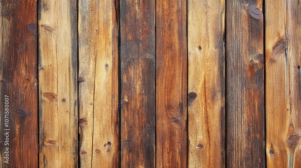 Fototapeta premium Brown wood old planks create a textured wall that adds character and warmth to any space. This image of brown wood old planks provides ample copy space for design needs.